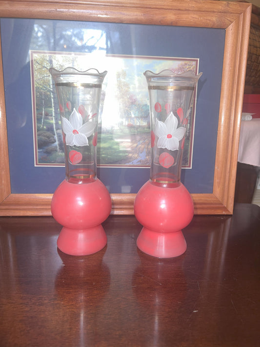 Set of 2 - Hand painted Vases