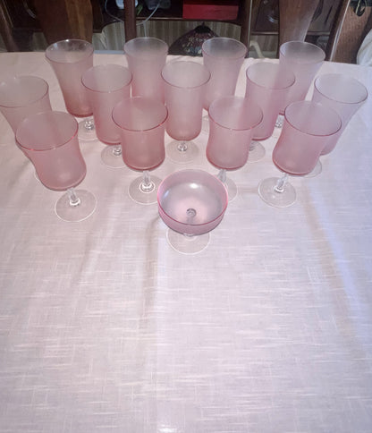 14pc set - Rainbow Pink Noritake Crystal Glasses