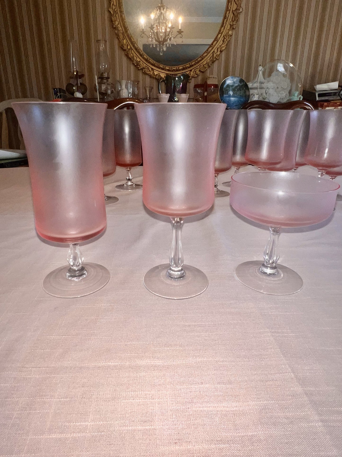 14pc set - Rainbow Pink Noritake Crystal Glasses