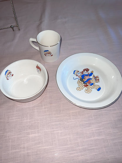 Vintage 1940s Crooksville Raggedy Ann and Andy dish set