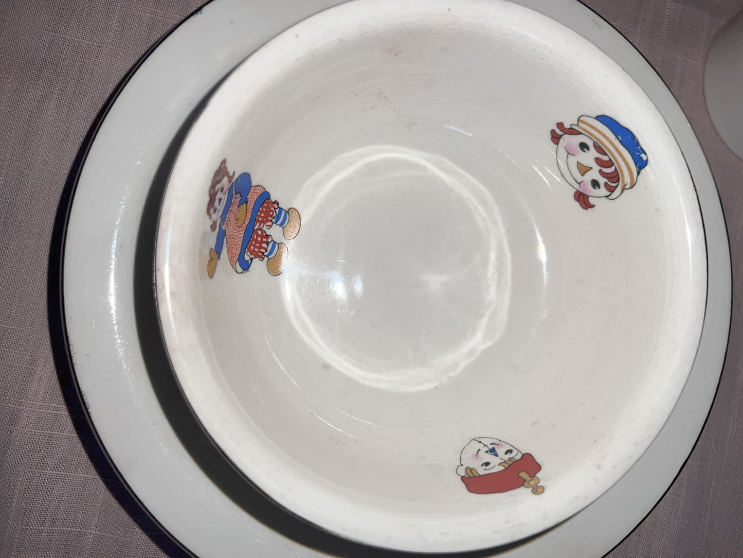 Vintage 1940s Crooksville Raggedy Ann and Andy dish set