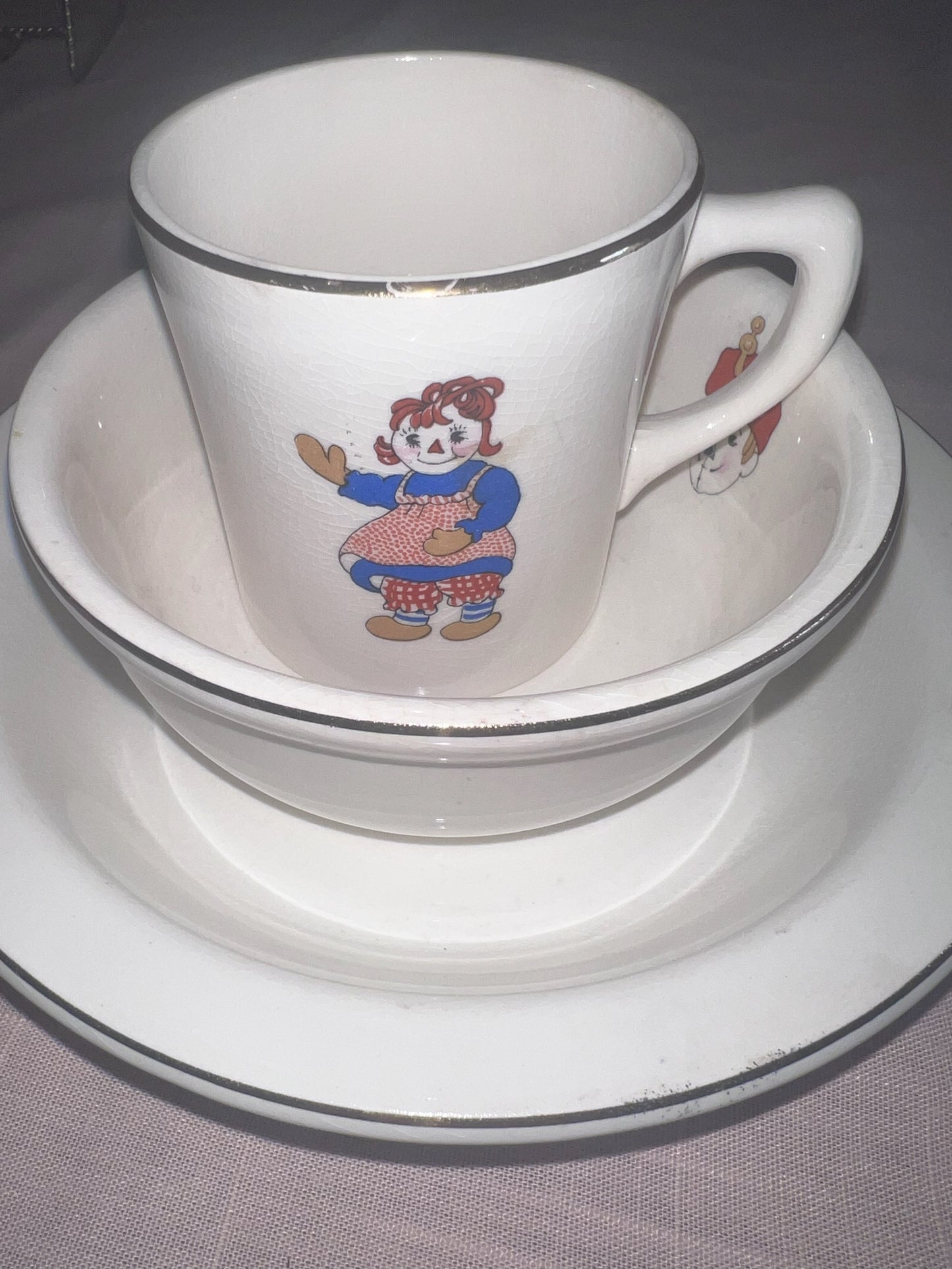 Vintage 1940s Crooksville Raggedy Ann and Andy dish set