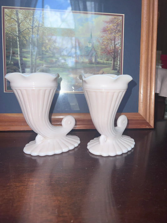 2 pcs - Jeanette Pink Milk Glass Vase